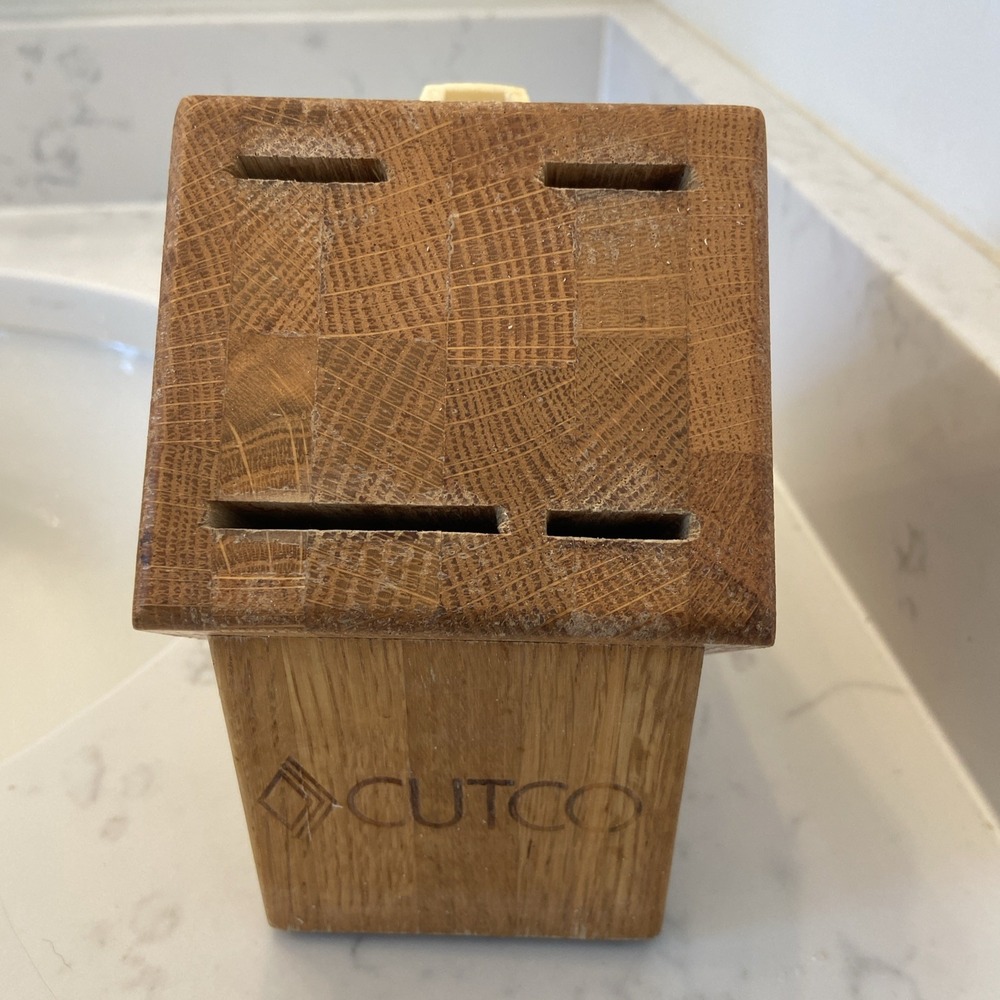 CUTCO‎ Solid Oak Wood Butcher Block 4 Slot Knife Holder Made in USA